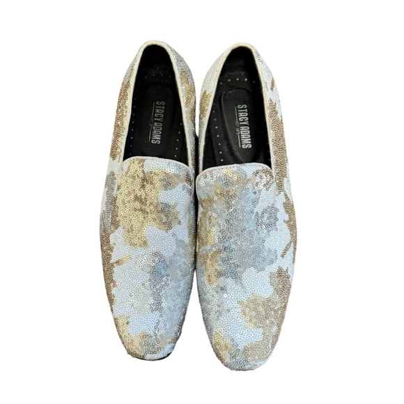 Stacy Adams Strut Gold White Silver Sequin Men's 10 Slip On Oxfords #25253-110 - Picture 3 of 7